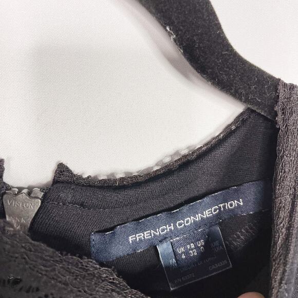 French Connection Size 0 Black Lace Inset Long Sleeve Ponte Knit Bodycon Dress - Picture 7 of 9